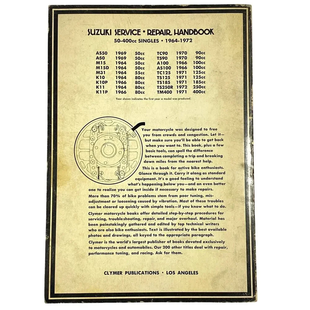 Clymer Suzuki 50-400cc Singles 1964-1972 Service Repair Handbook Manual Book